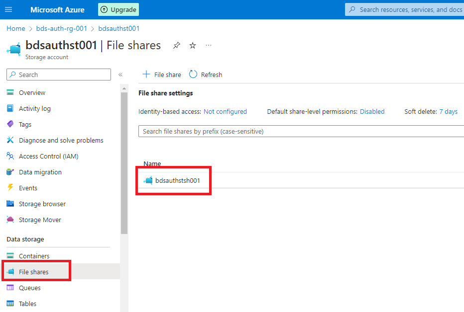 Historical Azure file-share selection.