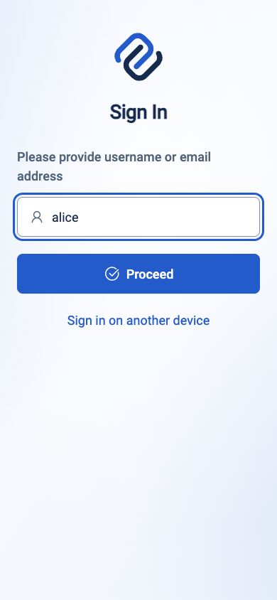 Fresh approving-browser login begins with the synthetic local account alice