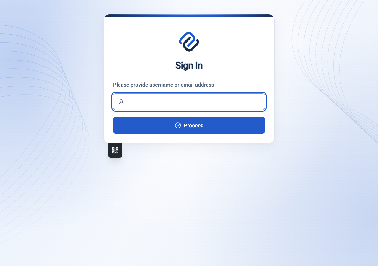Current portal sign-in page with a username or email field and Proceed button.